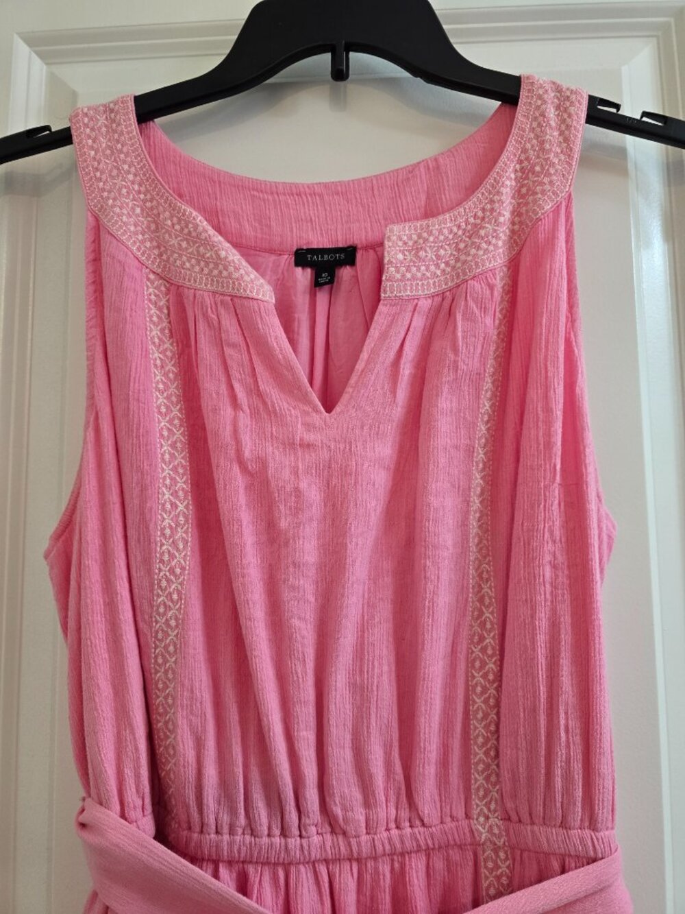 Talbots Embroidered Gauze Belted Maxi Dress - Pink - Picture 5 of 10